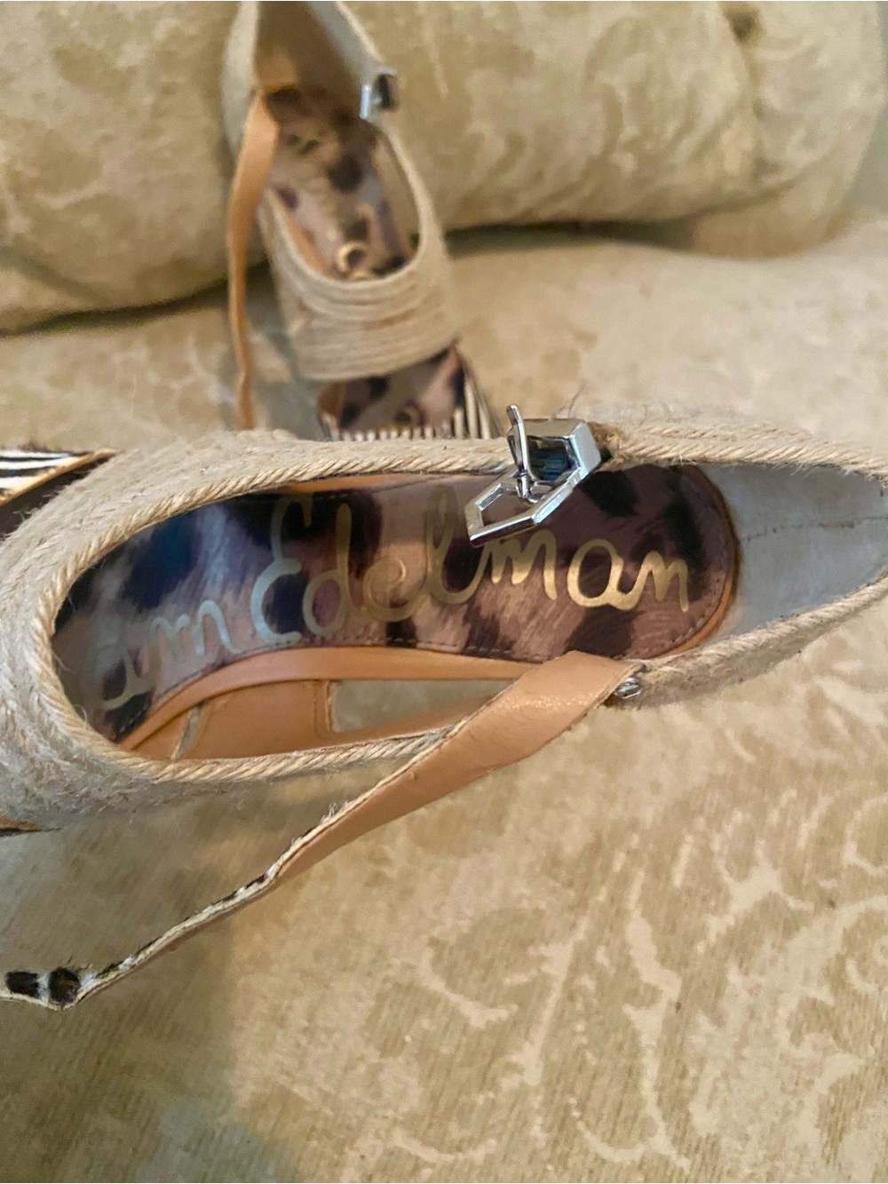 Sam Edelman Beige Wedge Sandals with Striped Toe - Women - Picture 7 of 7